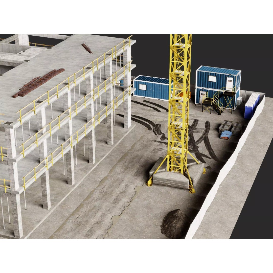 Tower Crane 3D Model – Low Poly Circular High Rise Construction Site, FBX - View 6
