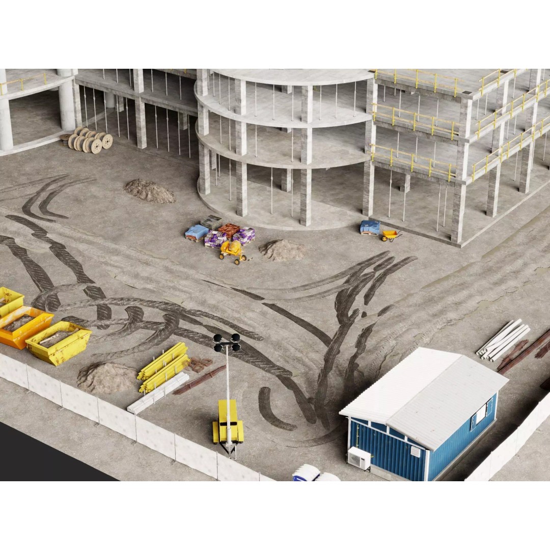 Tower Crane 3D Model – Low Poly Circular High Rise Construction Site, FBX - View 7