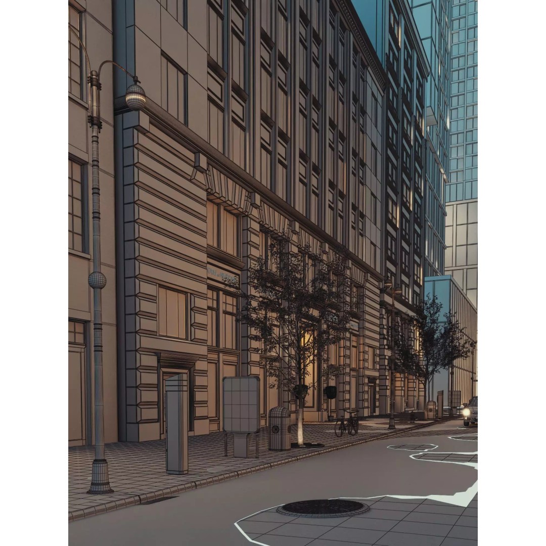 City Street Scene 3D Model – Low Poly Game Ready Urban Environment, FBX