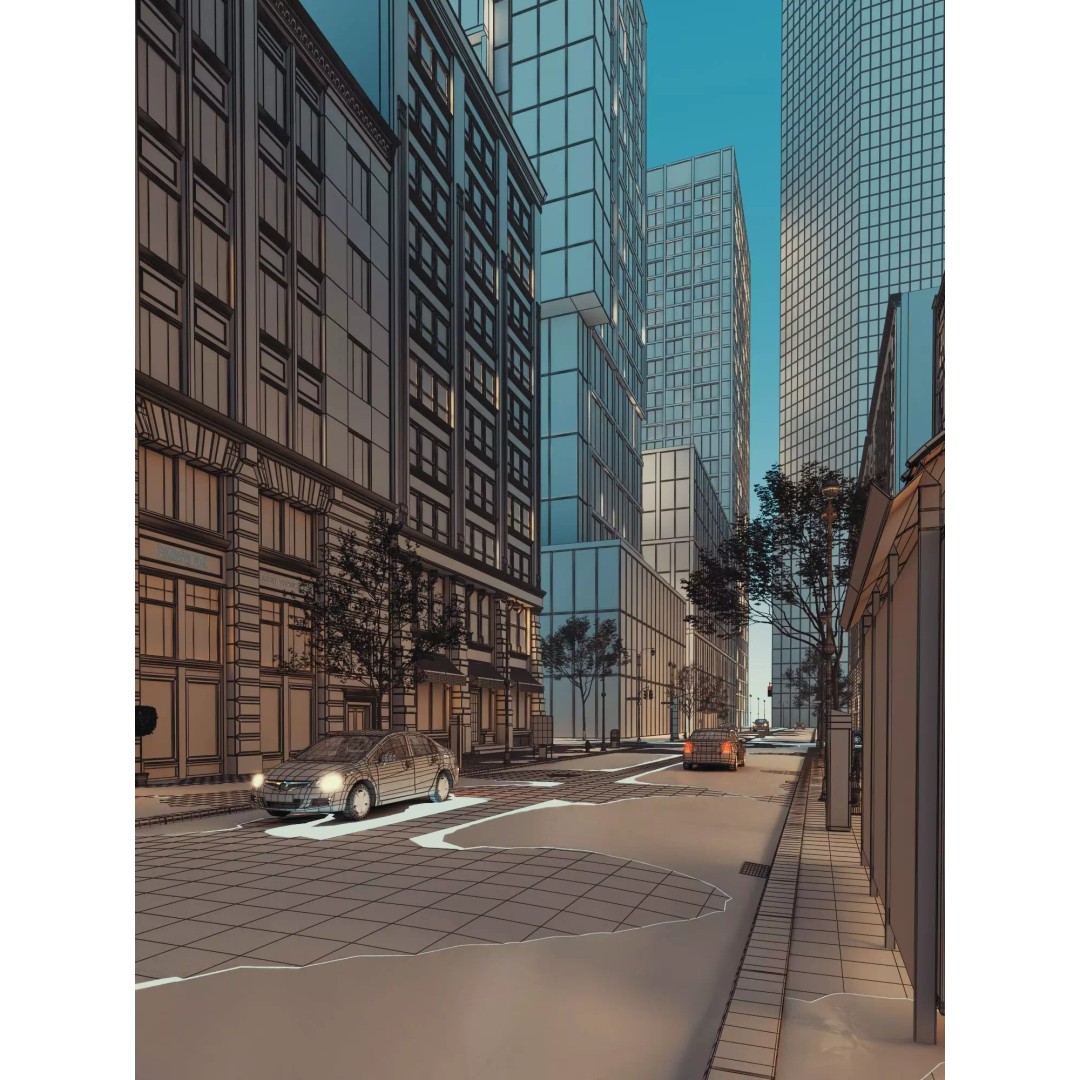 City Street Scene 3D Model – Low Poly Game Ready Urban Environment, FBX - View 10