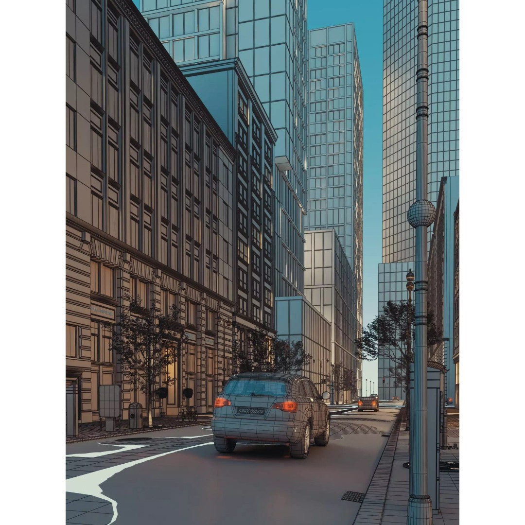 City Street Scene 3D Model – Low Poly Game Ready Urban Environment, FBX - View 11