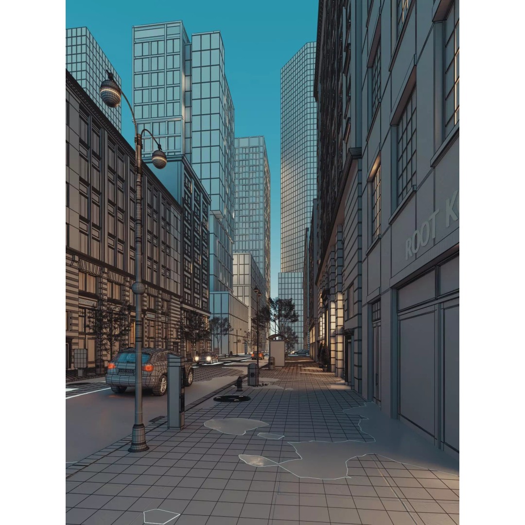 City Street Scene 3D Model – Low Poly Game Ready Urban Environment, FBX - View 12