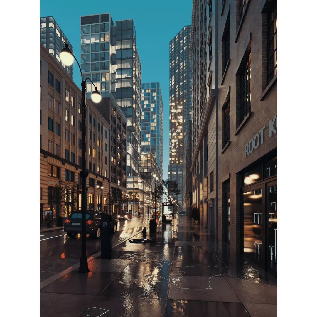 City Street Scene 3D Model – Low Poly Game Ready Urban Environment, FBX - View 2
