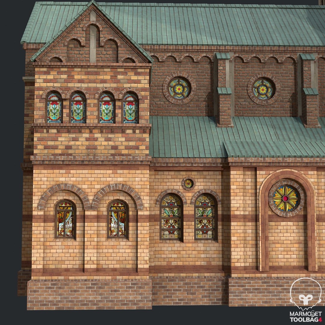 PBR Cathedral 3D Model – Low Poly Church Asset, FBX, OBJ - View 10