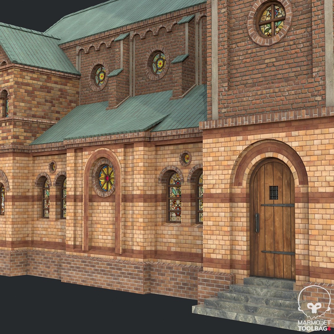 PBR Cathedral 3D Model – Low Poly Church Asset, FBX, OBJ - View 11