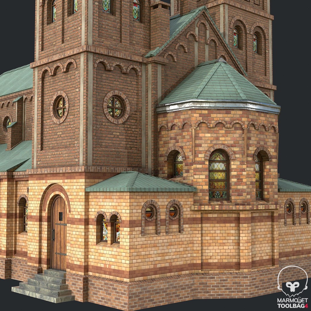 PBR Cathedral 3D Model – Low Poly Church Asset, FBX, OBJ - View 12