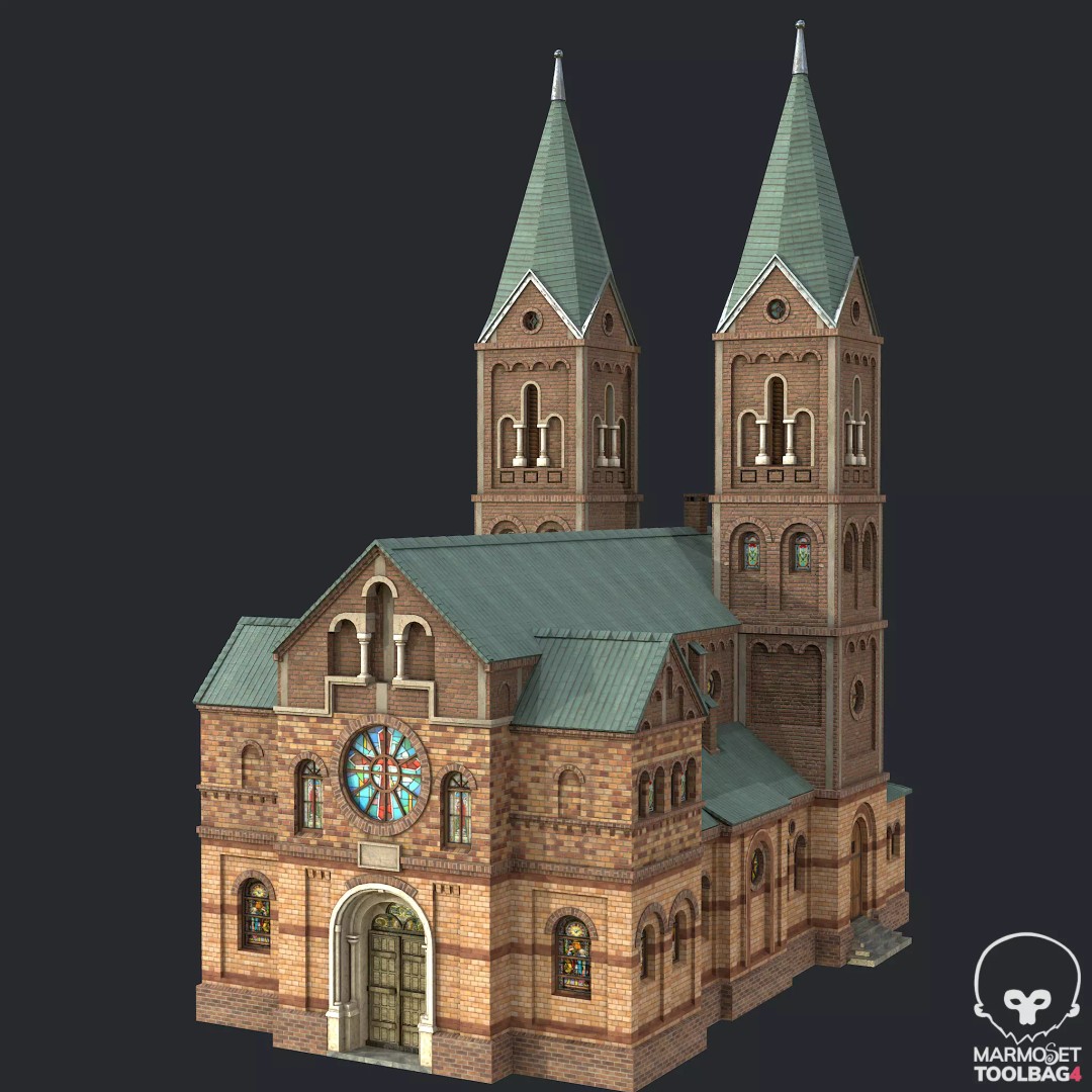 PBR Cathedral 3D Model – Low Poly Church Asset, FBX, OBJ - View 2