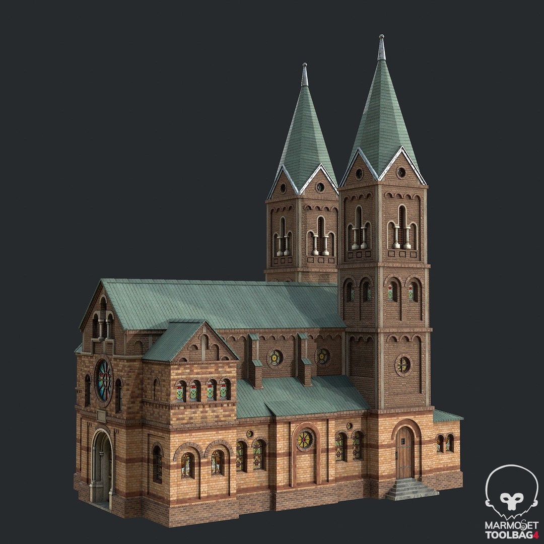 PBR Cathedral 3D Model – Low Poly Church Asset, FBX, OBJ - View 3