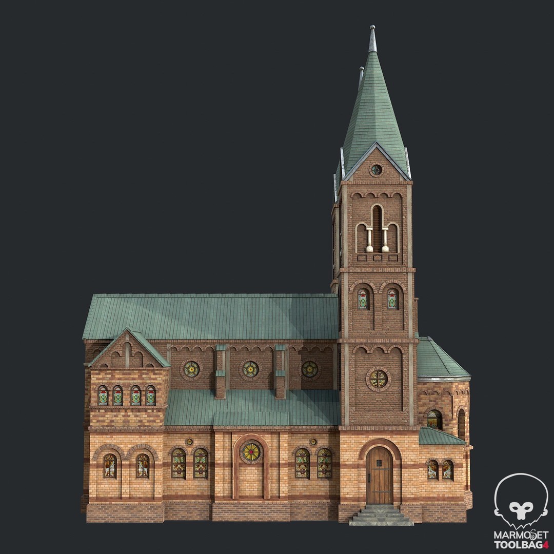PBR Cathedral 3D Model – Low Poly Church Asset, FBX, OBJ - View 4