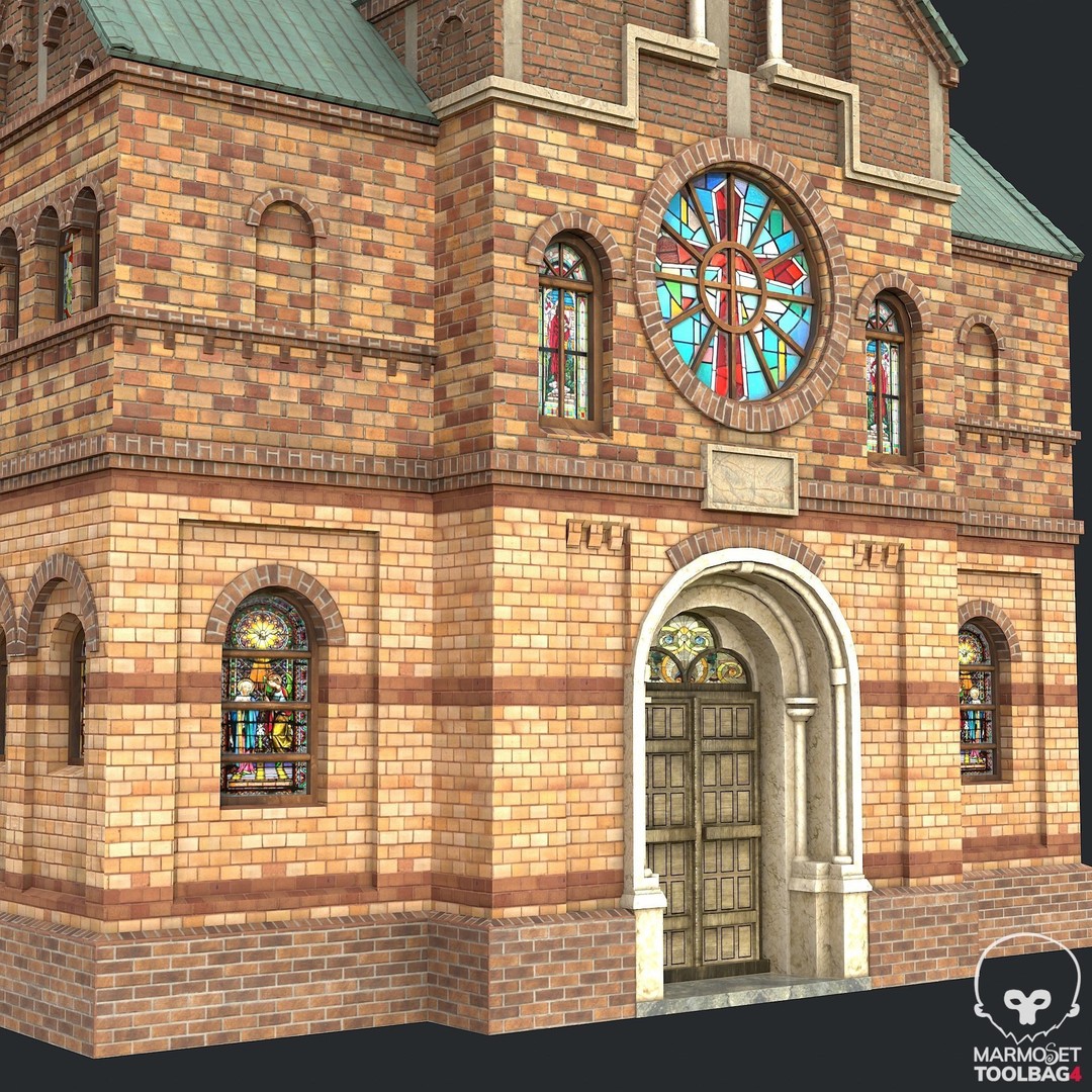 PBR Cathedral 3D Model – Low Poly Church Asset, FBX, OBJ - View 7