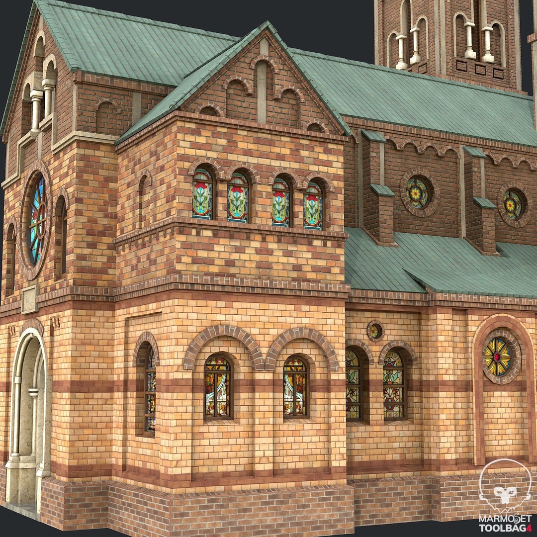 PBR Cathedral 3D Model – Low Poly Church Asset, FBX, OBJ - View 9