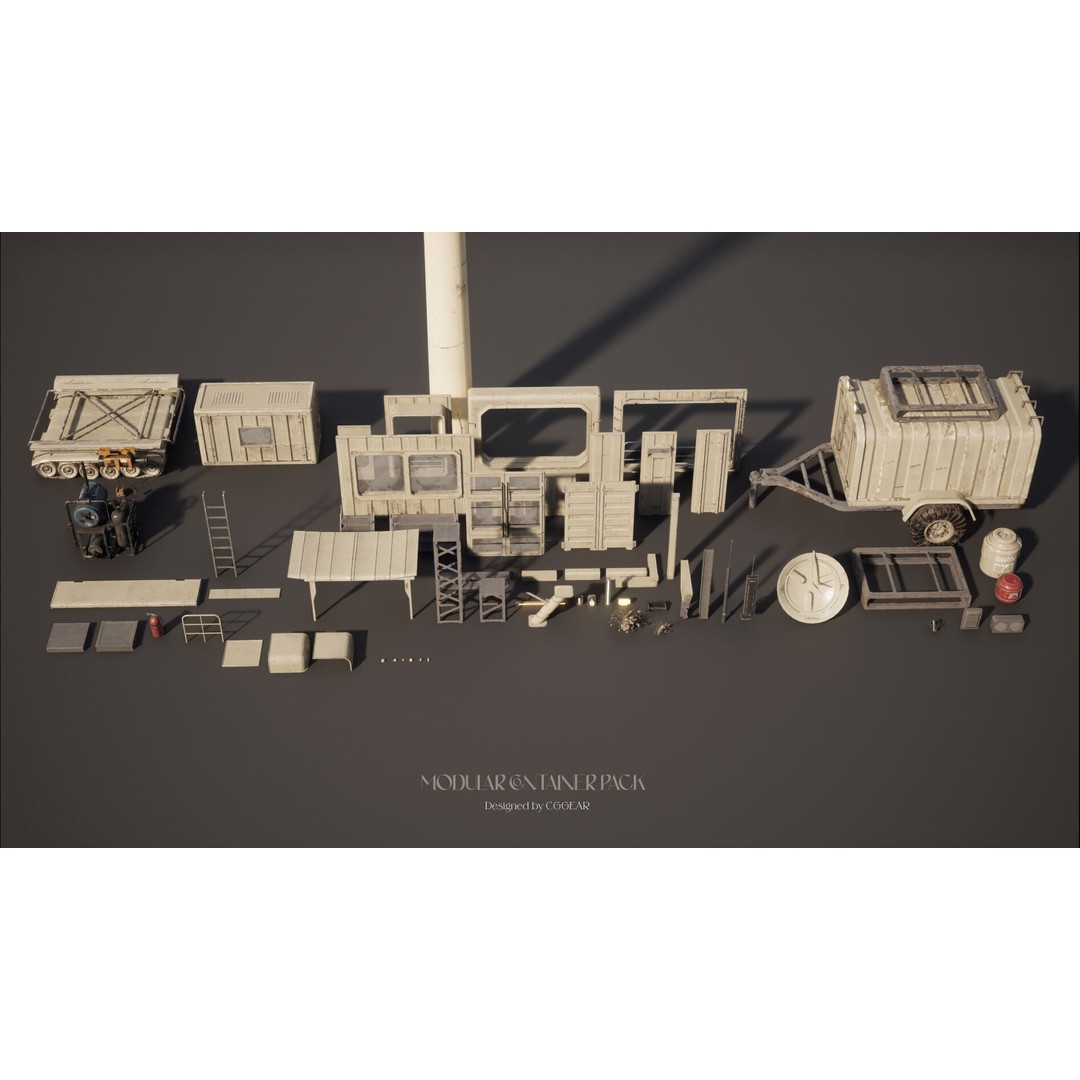 Modular Sci-Fi Container Pack 3D Model – Low Poly Game Asset, FBX