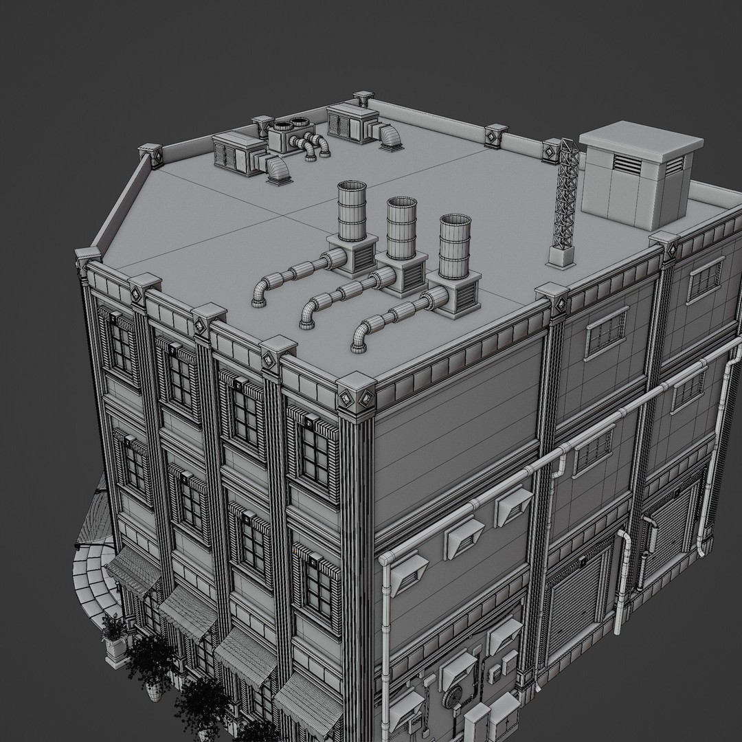 Urban Building 3D Model – Low Poly Horror Style, Game Ready, FBX