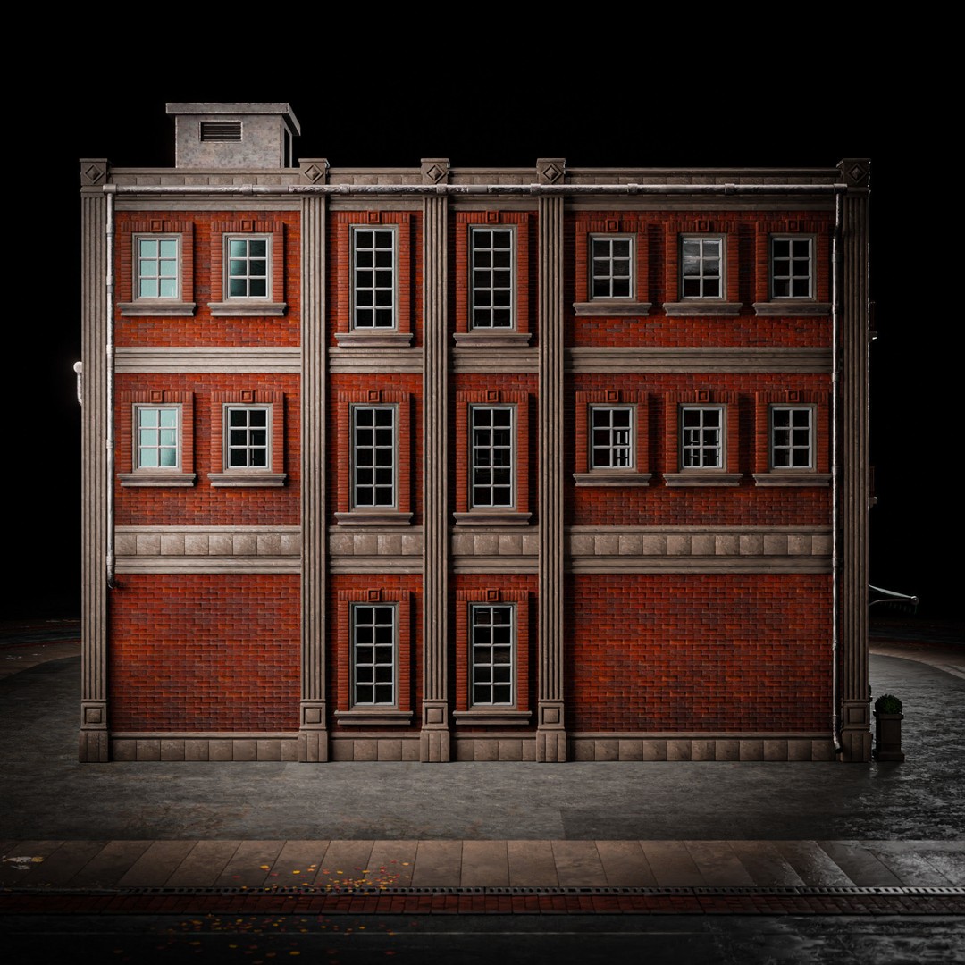 Urban Building 3D Model – Low Poly Horror Style, Game Ready, FBX - View 10