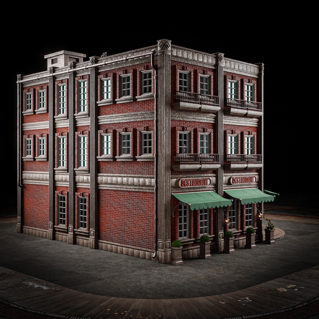 Urban Building 3D Model – Low Poly Horror Style, Game Ready, FBX - View 11