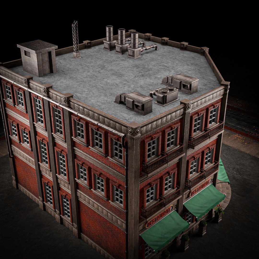 Urban Building 3D Model – Low Poly Horror Style, Game Ready, FBX - View 12