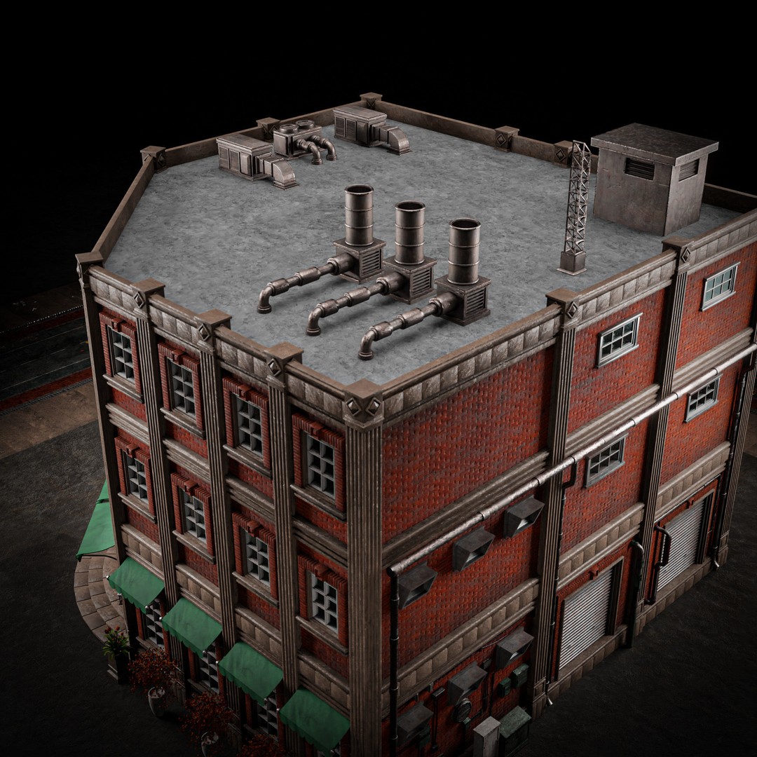 Urban Building 3D Model – Low Poly Horror Style, Game Ready, FBX - View 13