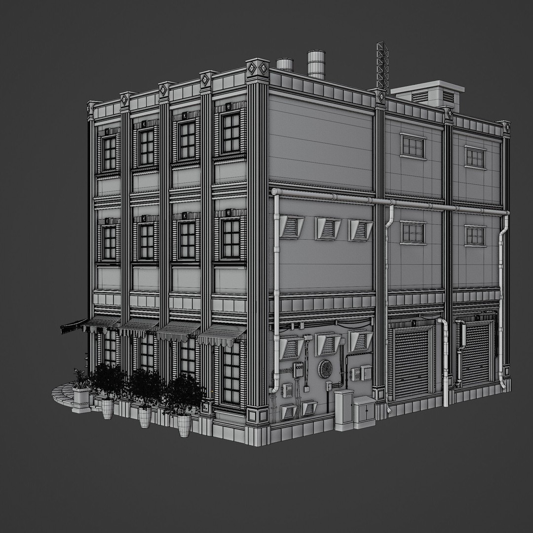 Urban Building 3D Model – Low Poly Horror Style, Game Ready, FBX - View 17