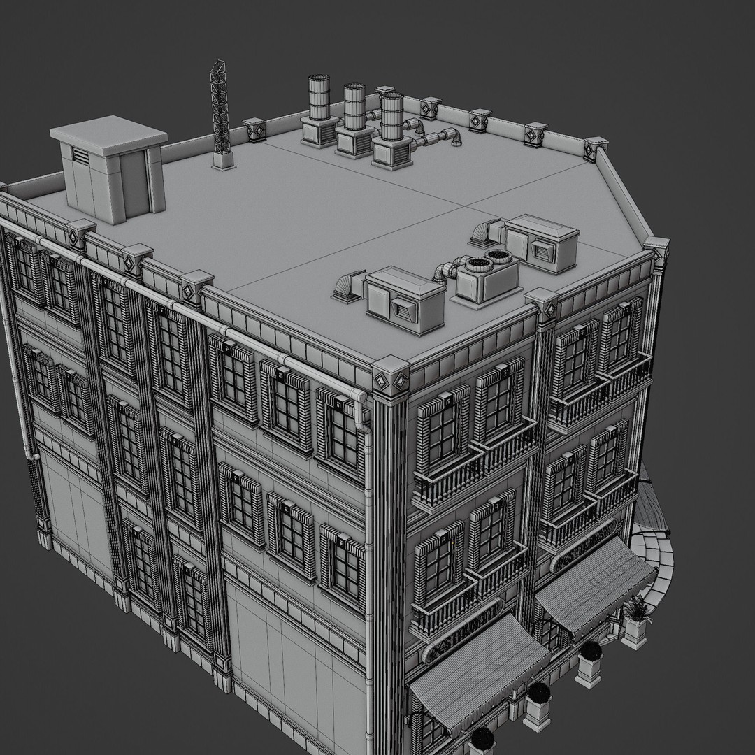 Urban Building 3D Model – Low Poly Horror Style, Game Ready, FBX - View 22