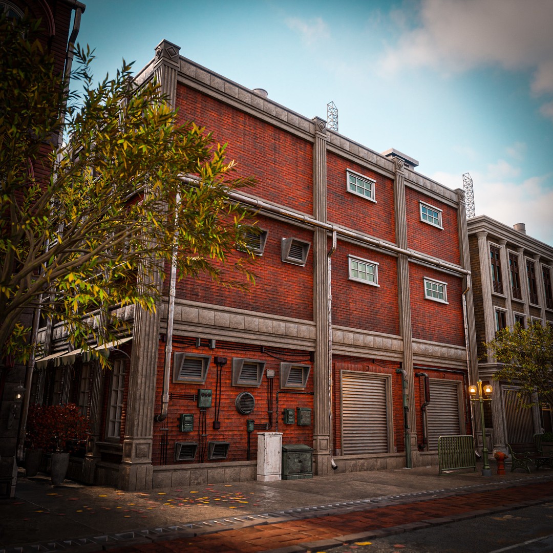 Urban Building 3D Model – Low Poly Horror Style, Game Ready, FBX - View 3