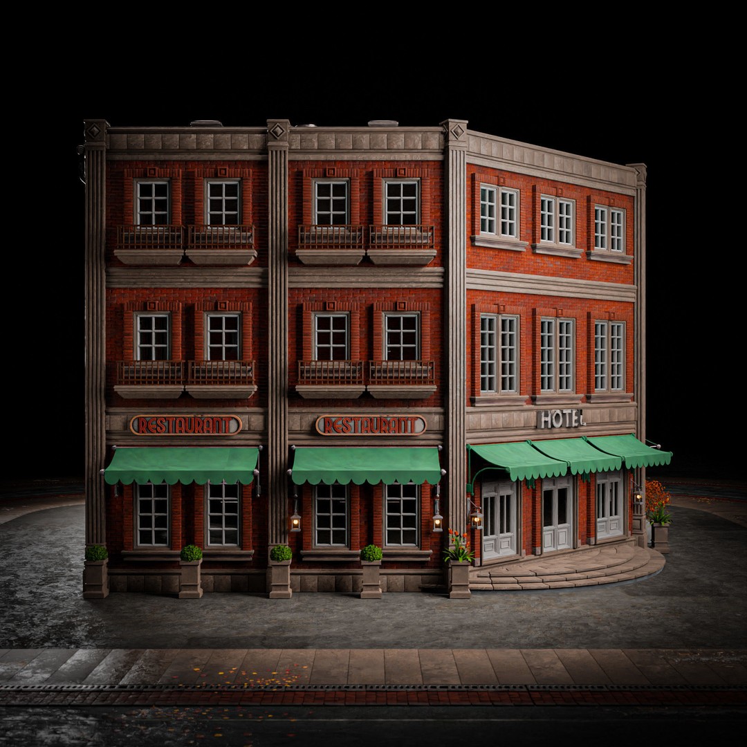 Urban Building 3D Model – Low Poly Horror Style, Game Ready, FBX - View 4