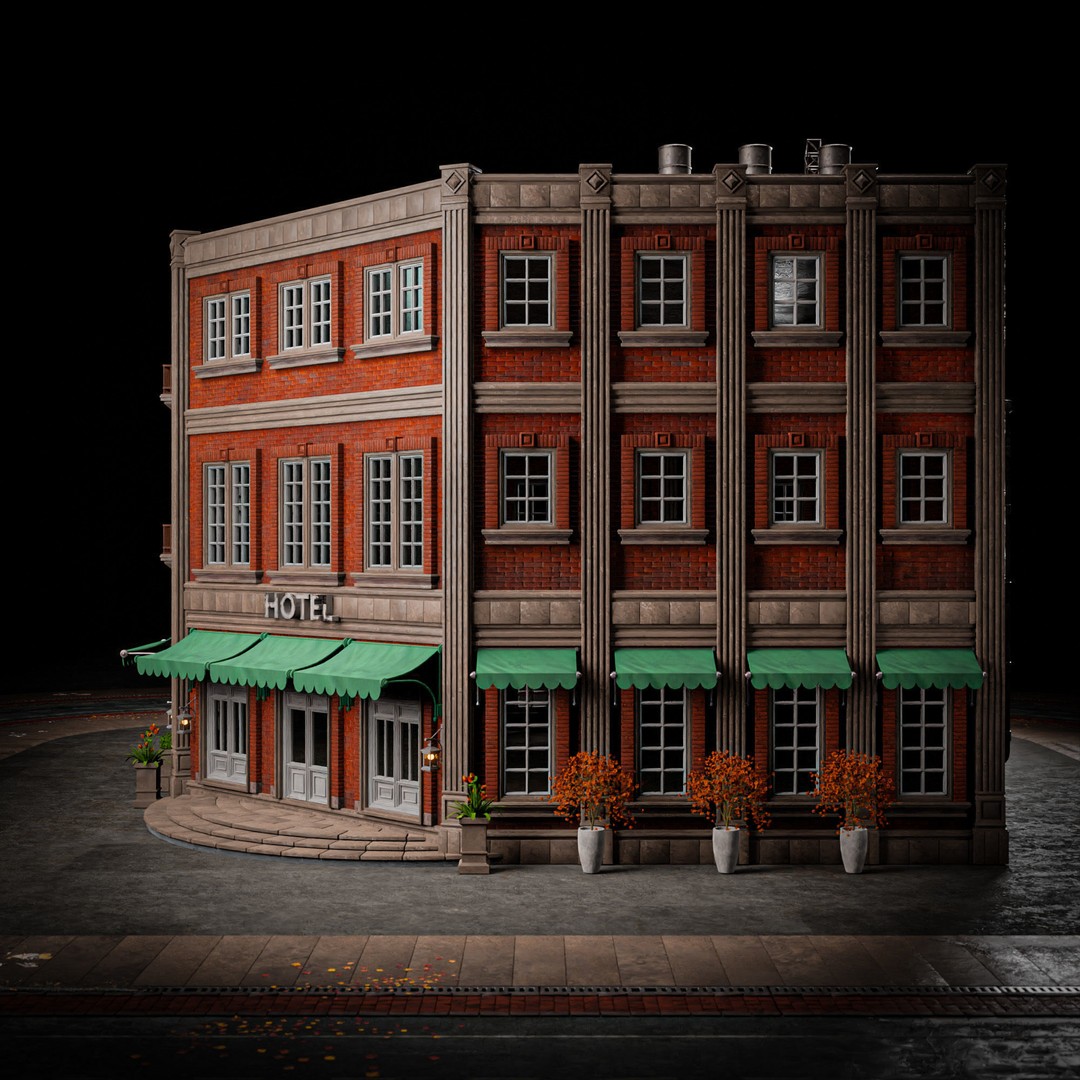 Urban Building 3D Model – Low Poly Horror Style, Game Ready, FBX - View 6