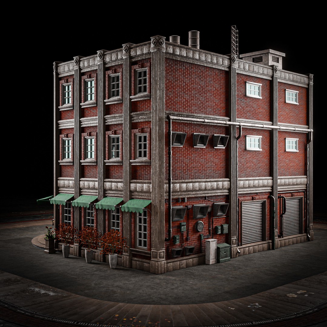 Urban Building 3D Model – Low Poly Horror Style, Game Ready, FBX - View 7