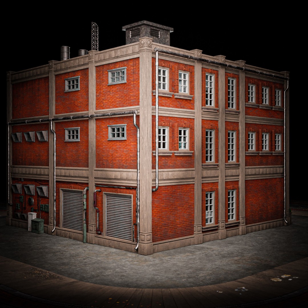Urban Building 3D Model – Low Poly Horror Style, Game Ready, FBX - View 9