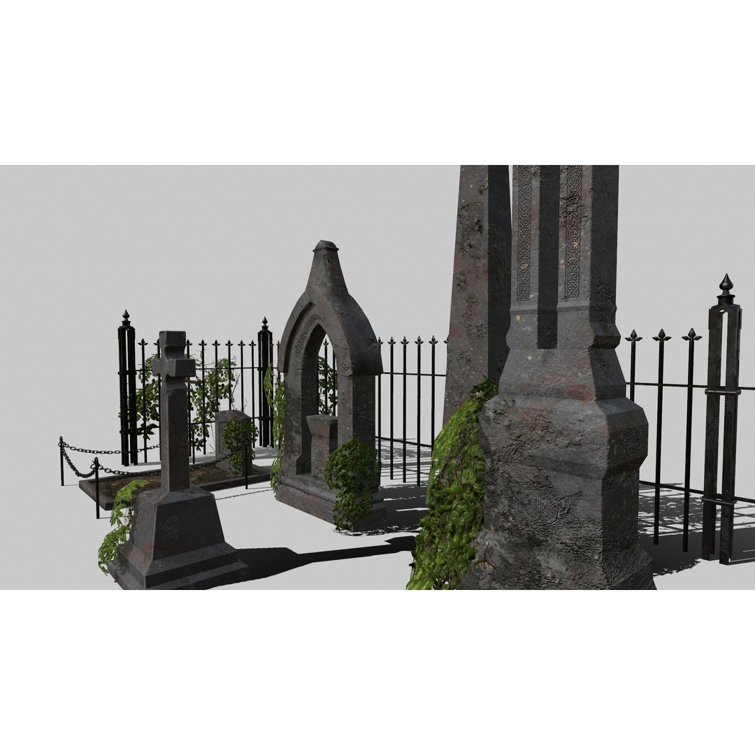 Old Gravestones 3D Model – Low Poly Historic Cemetery Asset, FBX - View 11