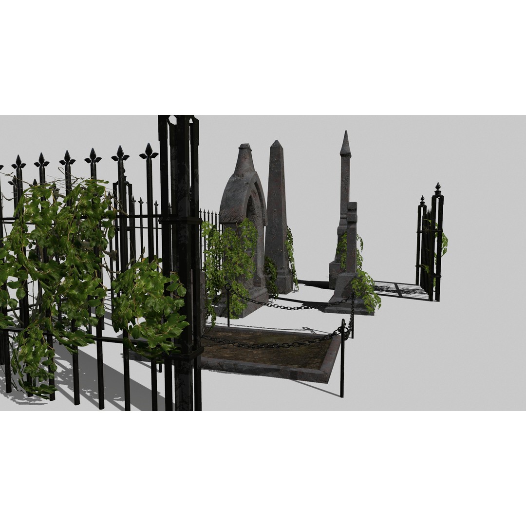Old Gravestones 3D Model – Low Poly Historic Cemetery Asset, FBX - View 12