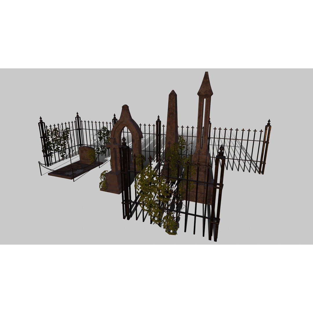Old Gravestones 3D Model – Low Poly Historic Cemetery Asset, FBX - View 13