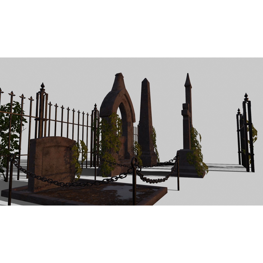 Old Gravestones 3D Model – Low Poly Historic Cemetery Asset, FBX - View 14