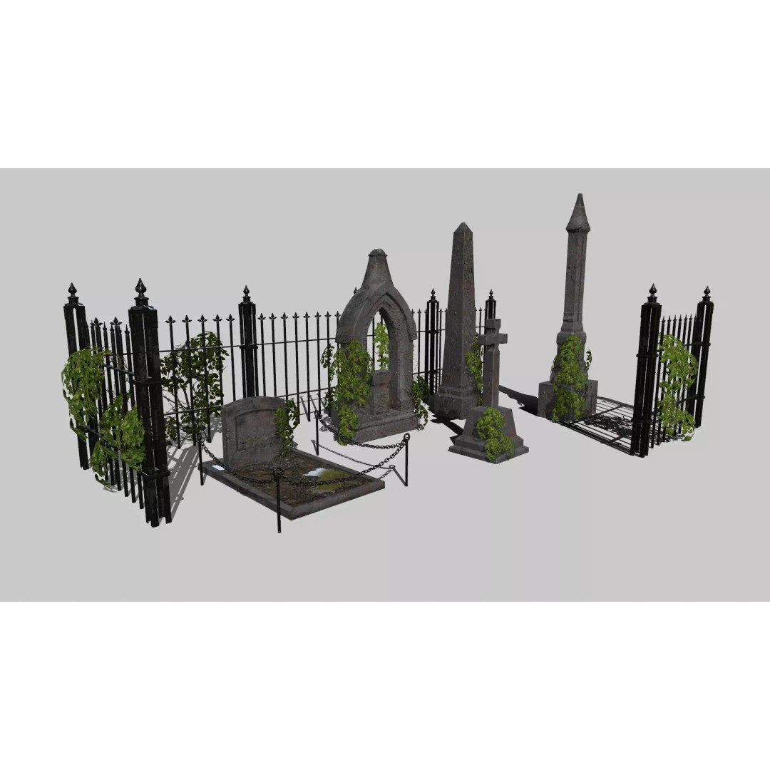 Old Gravestones 3D Model – Low Poly Historic Cemetery Asset, FBX - View 2