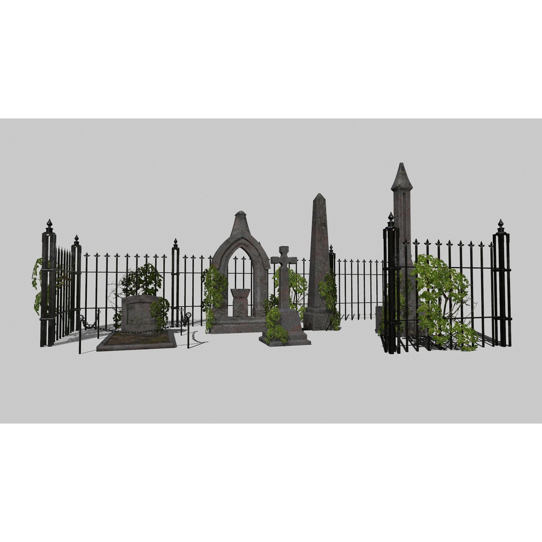 Old Gravestones 3D Model – Low Poly Historic Cemetery Asset, FBX - View 3