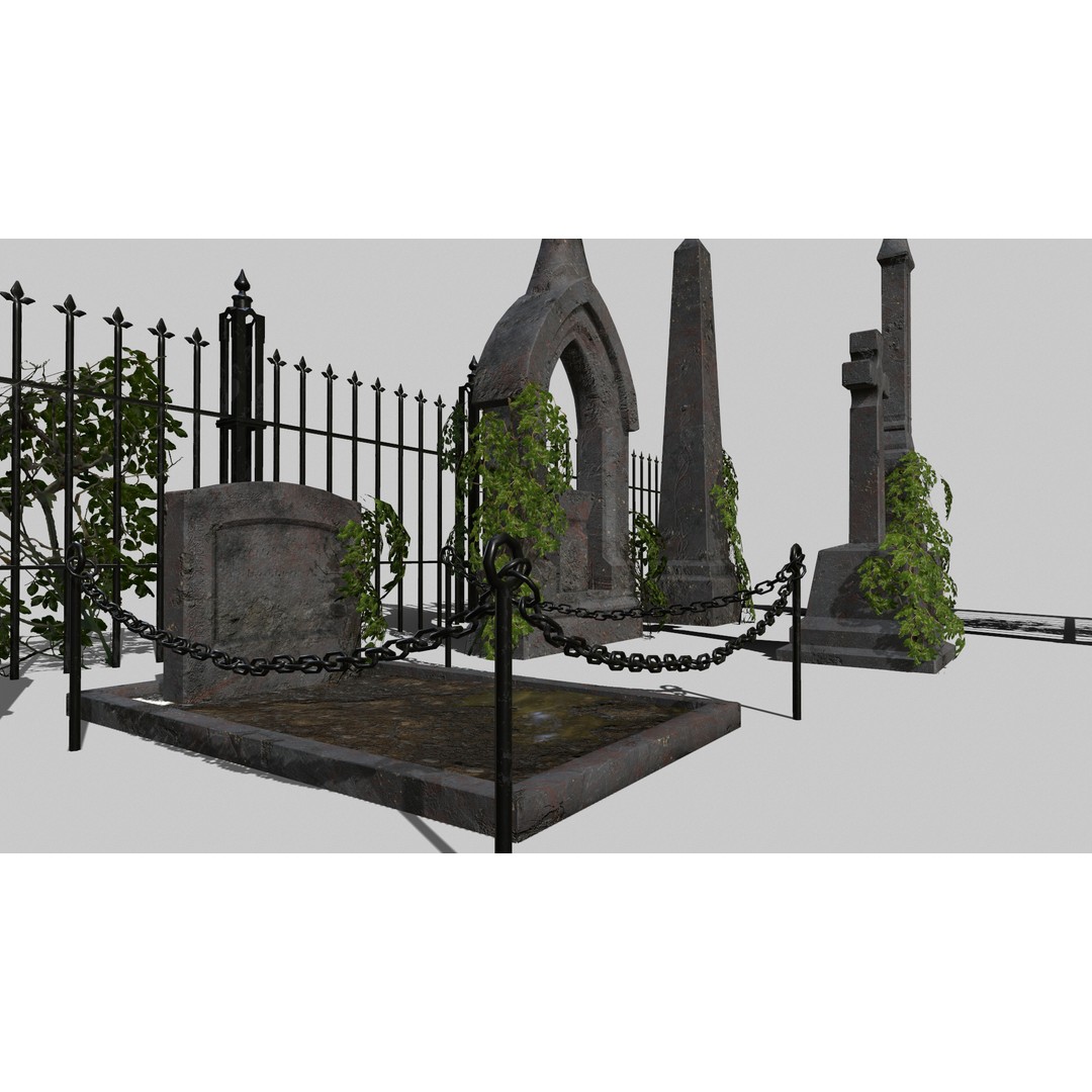 Old Gravestones 3D Model – Low Poly Historic Cemetery Asset, FBX - View 4