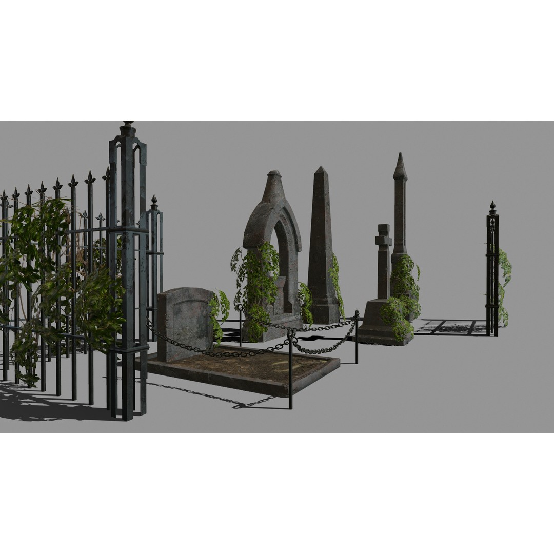 Old Gravestones 3D Model – Low Poly Historic Cemetery Asset, FBX - View 6