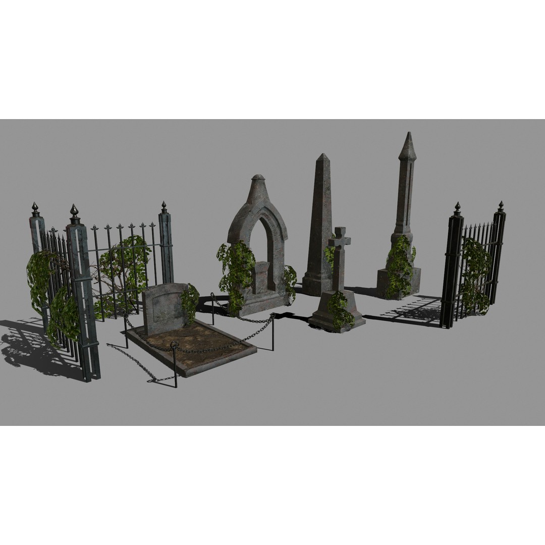 Old Gravestones 3D Model – Low Poly Historic Cemetery Asset, FBX - View 7