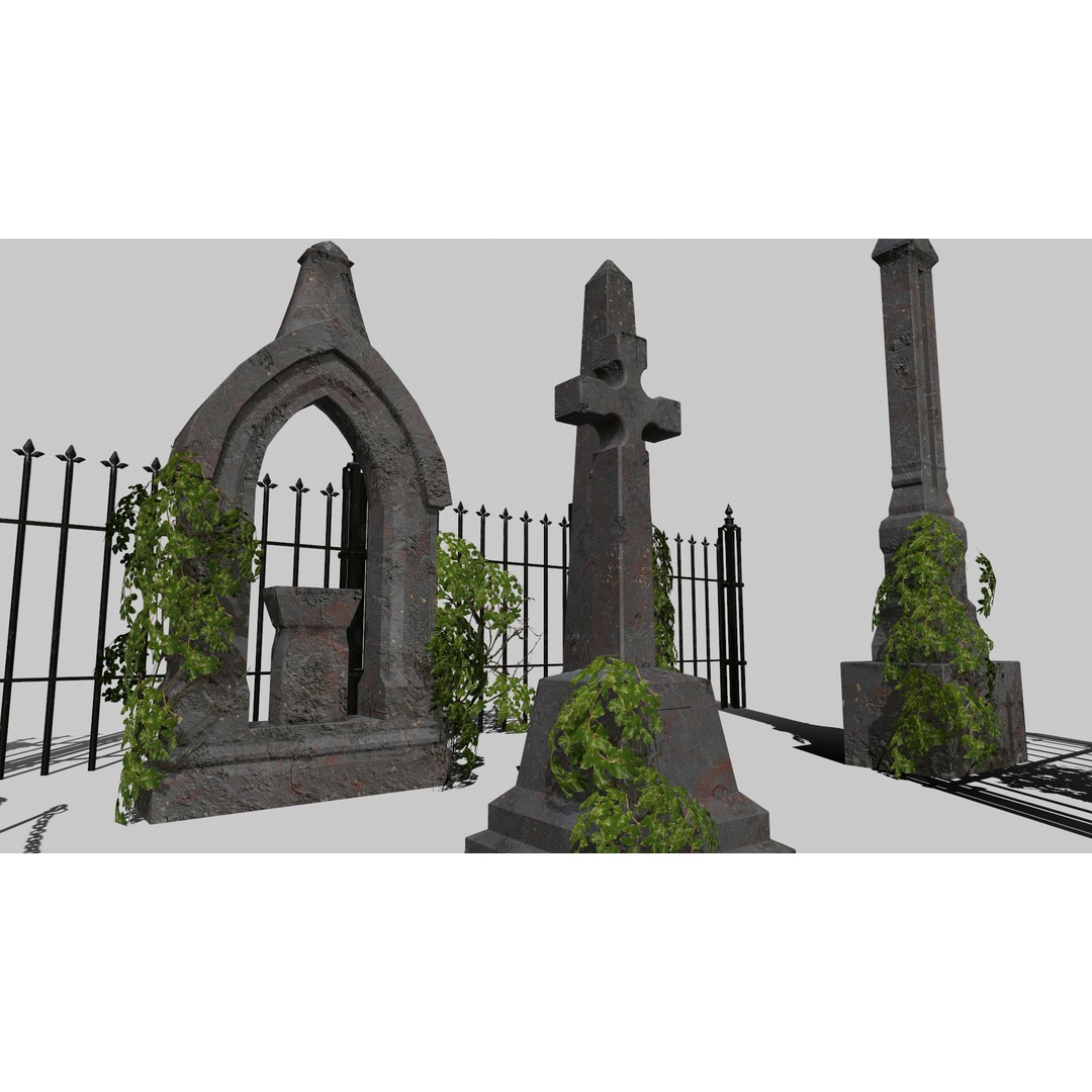Old Gravestones 3D Model – Low Poly Historic Cemetery Asset, FBX - View 8