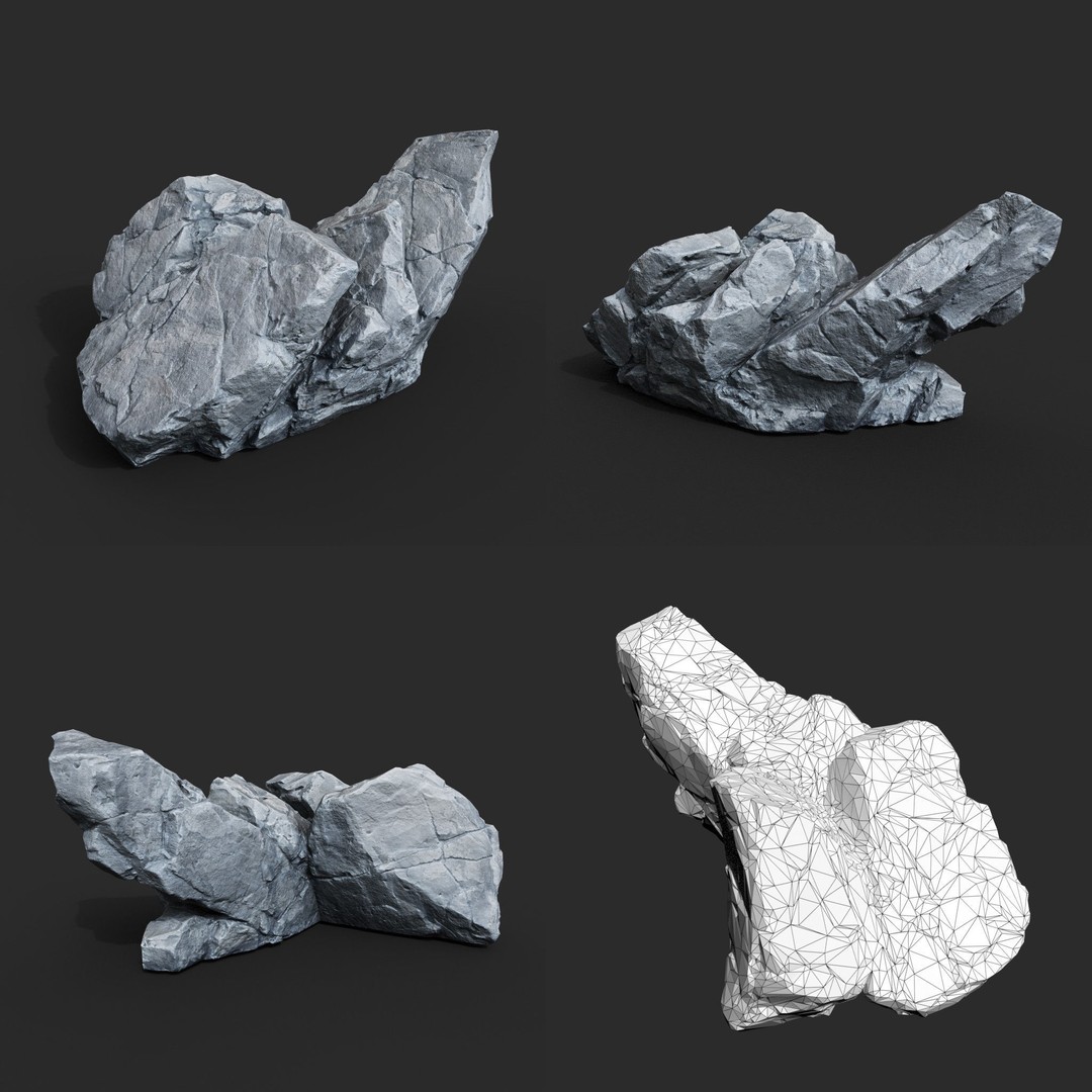 Low Poly Rock 3D Model – Ultra HD 16K Texture Game Asset, FBX, OBJ