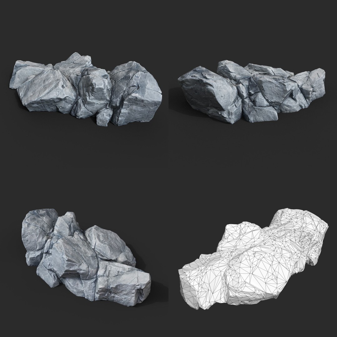 Low Poly Rock 3D Model – Ultra HD 16K Texture Game Asset, FBX, OBJ - View 10