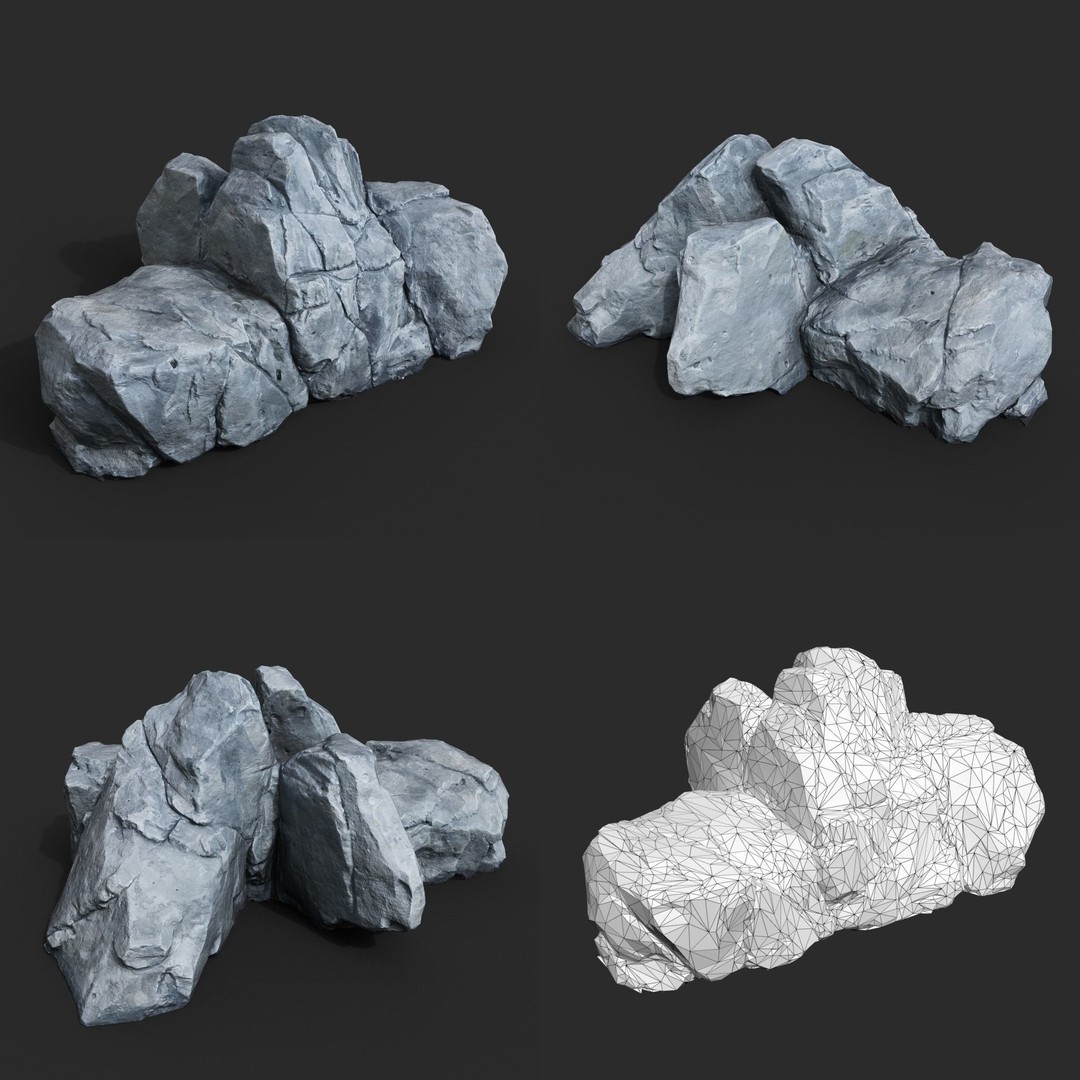 Low Poly Rock 3D Model – Ultra HD 16K Texture Game Asset, FBX, OBJ - View 12