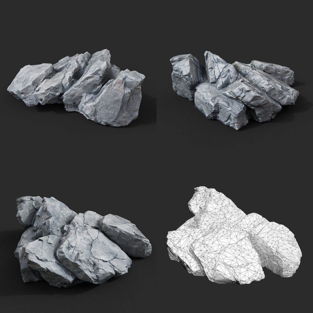 Low Poly Rock 3D Model – Ultra HD 16K Texture Game Asset, FBX, OBJ - View 14