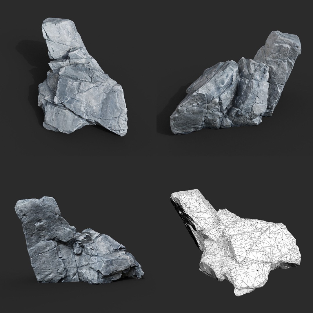 Low Poly Rock 3D Model – Ultra HD 16K Texture Game Asset, FBX, OBJ - View 16