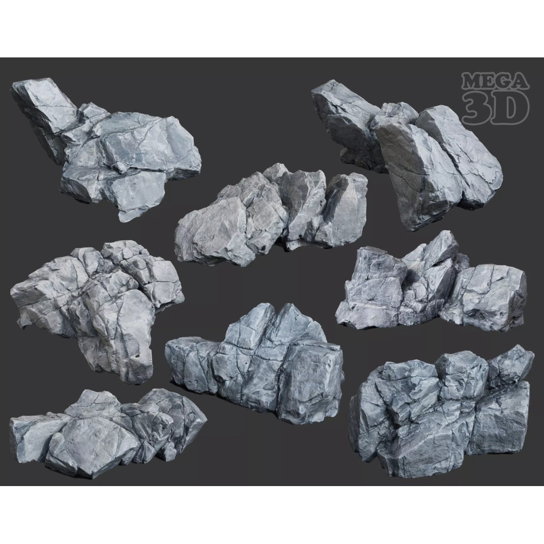 Low Poly Rock 3D Model – Ultra HD 16K Texture Game Asset, FBX, OBJ - View 2