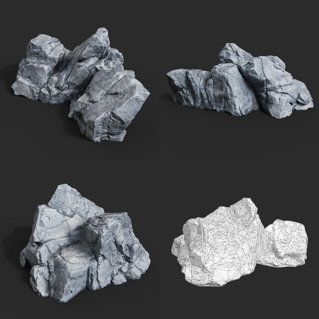 Low Poly Rock 3D Model – Ultra HD 16K Texture Game Asset, FBX, OBJ - View 4