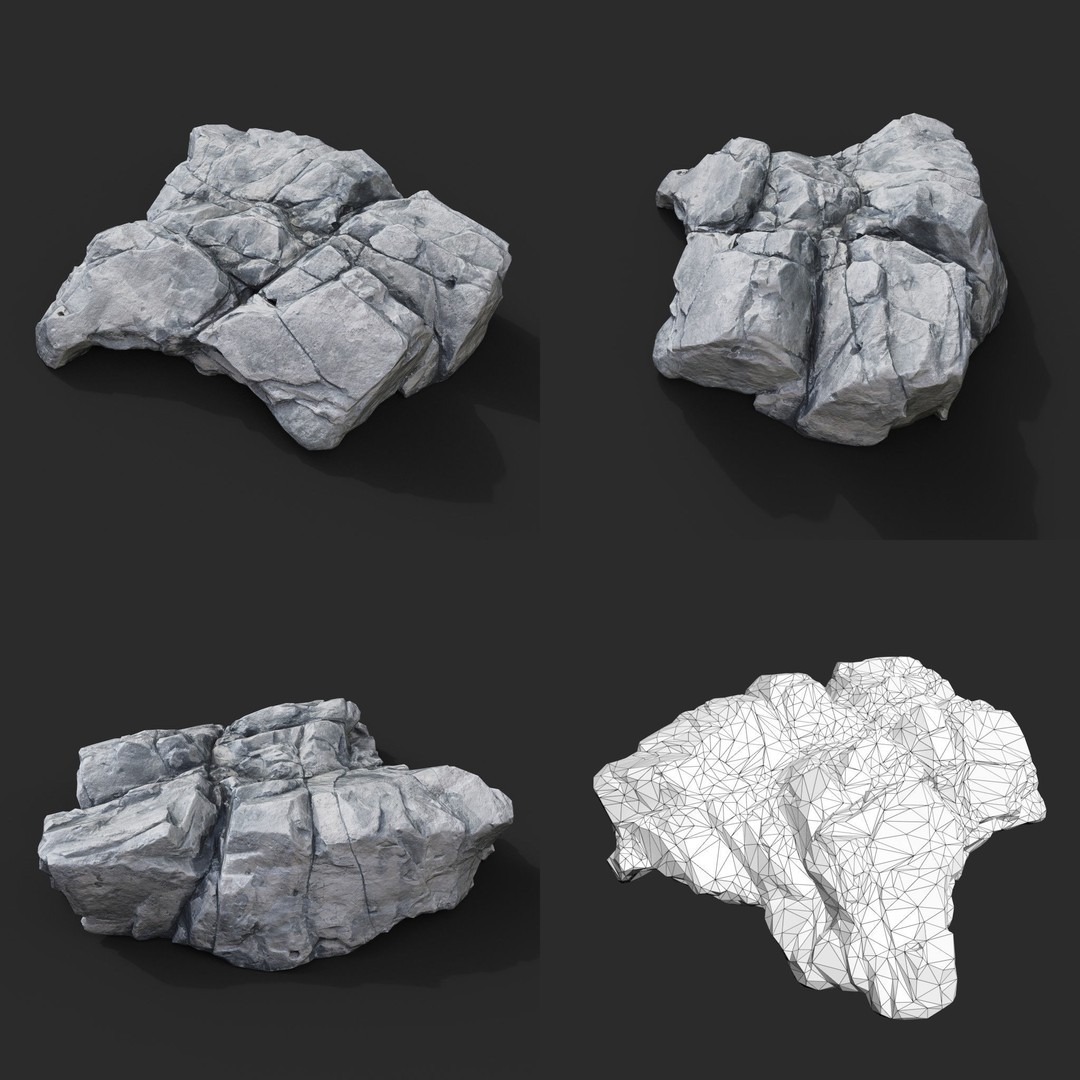 Low Poly Rock 3D Model – Ultra HD 16K Texture Game Asset, FBX, OBJ - View 6