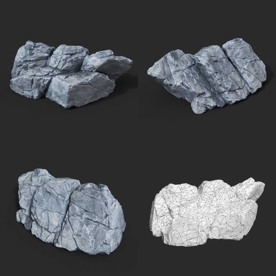 Low Poly Rock 3D Model – Ultra HD 16K Texture Game Asset, FBX, OBJ - View 8