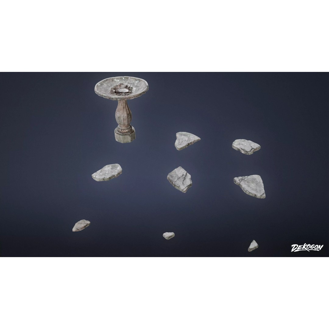 Stones Bird Bath 3D Model – Low Poly Game Asset, FBX - View 2