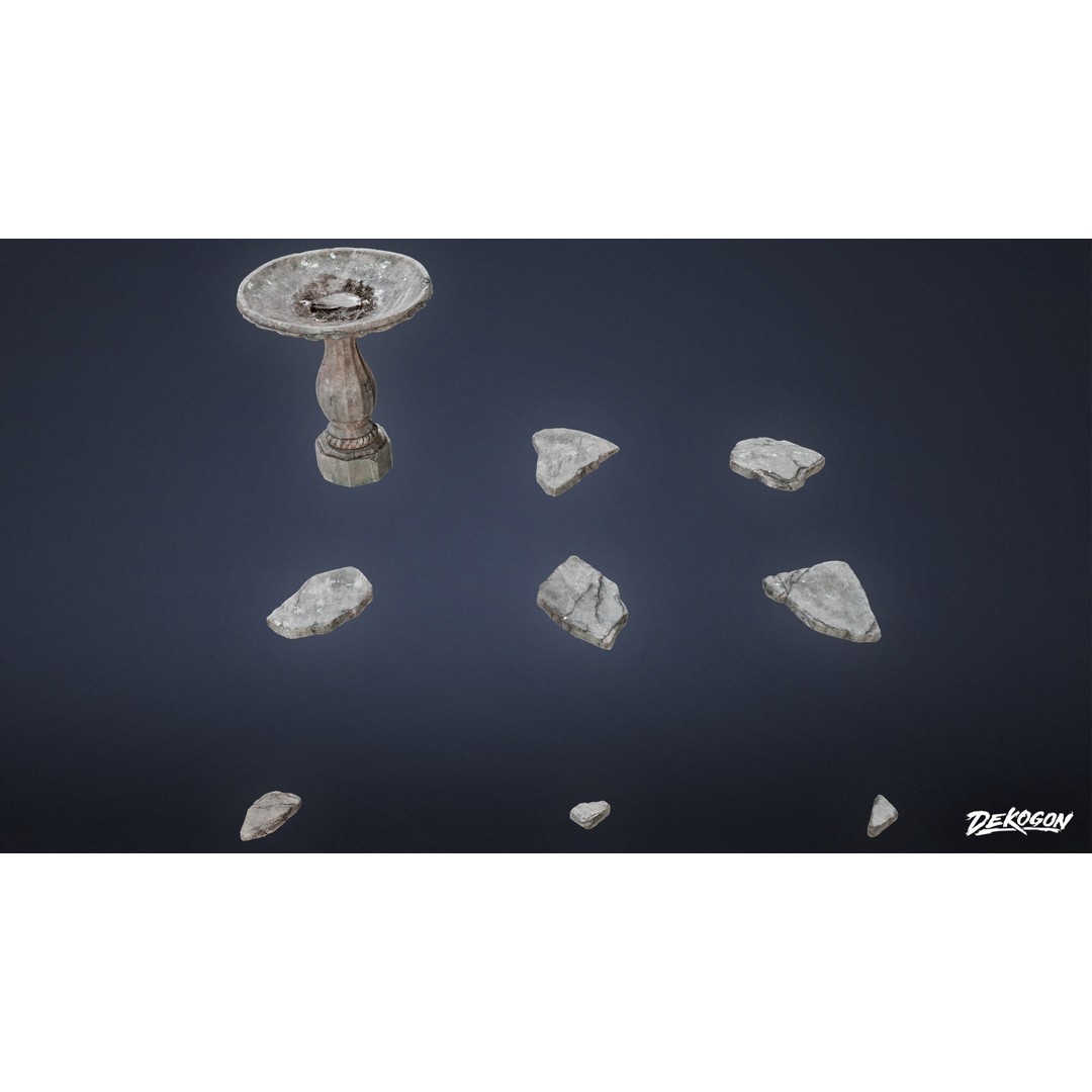 Stones Bird Bath 3D Model – Low Poly Game Asset, FBX - View 3