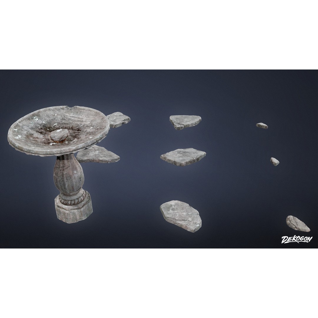 Stones Bird Bath 3D Model – Low Poly Game Asset, FBX - View 4